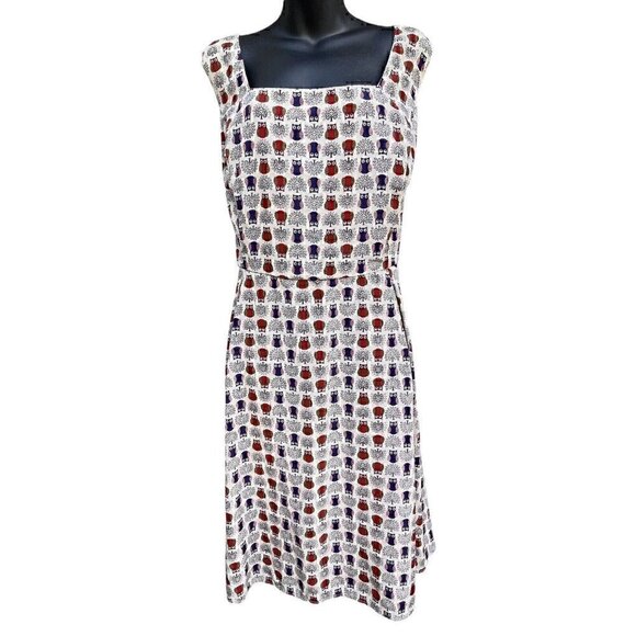 Owl Print Sleeveless Fit & Flare Midi Dress Back Tie Yellow Star Women’s 1X Plus - Picture 2 of 13